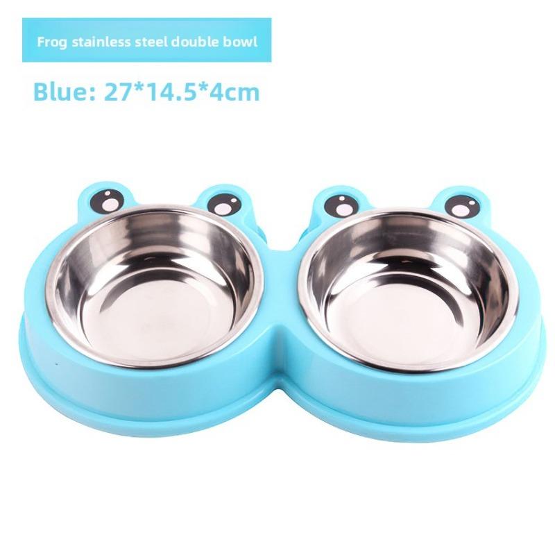 Pet Bowls, Plastic Cartoon Frogs, Double Bowls, Pet Stainless Steel Bowls, Pet Feeders, Cat Bowls, Dog Basins, Pet Supplies