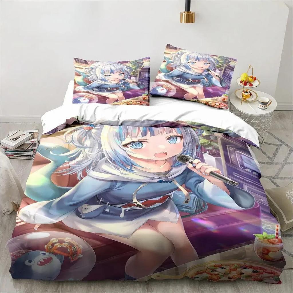 Warm Trendy Kawaii Gawr Gura Cute Girl My Angle Child Polyester or 3D Print Anime King Twin Double Quilt