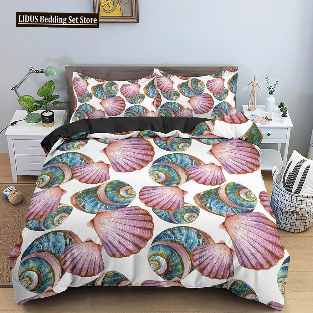 Комплект пододеяльника Ракушка Морская звезда Краб Морские животные Каваи Полиэстер Чехол для одеяла Для детей Мальчиков Девочек Постельное белье Комплект Кинг Полный размер