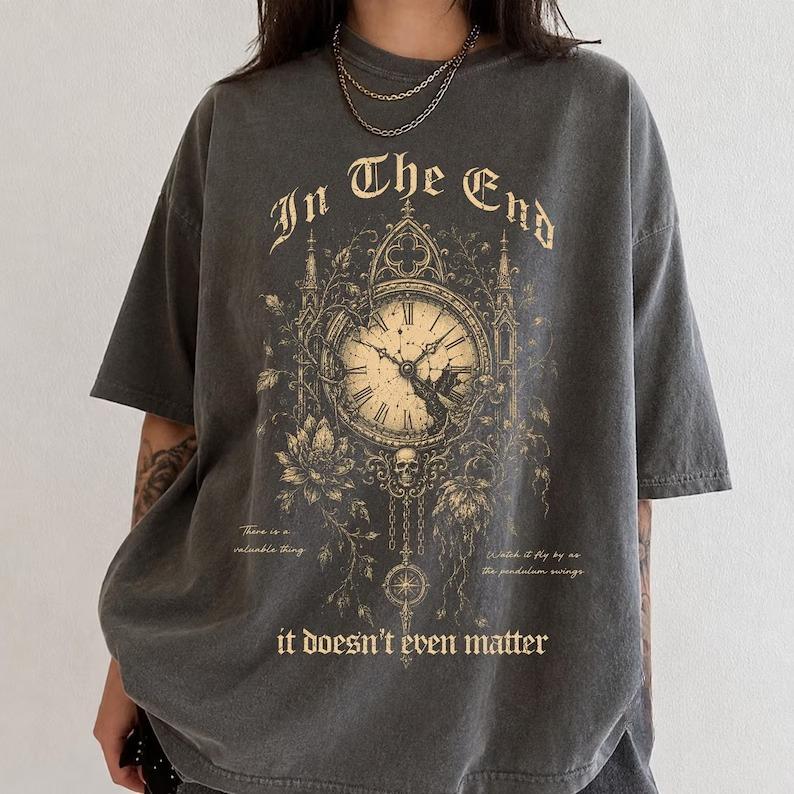 Vintage Clock Dark Botanical Gothic Graphic Tee Metal Rock Aesthetic Tshirt Grunge Punk Tshirt Unisex Unisex Harajuku Y2k Tops