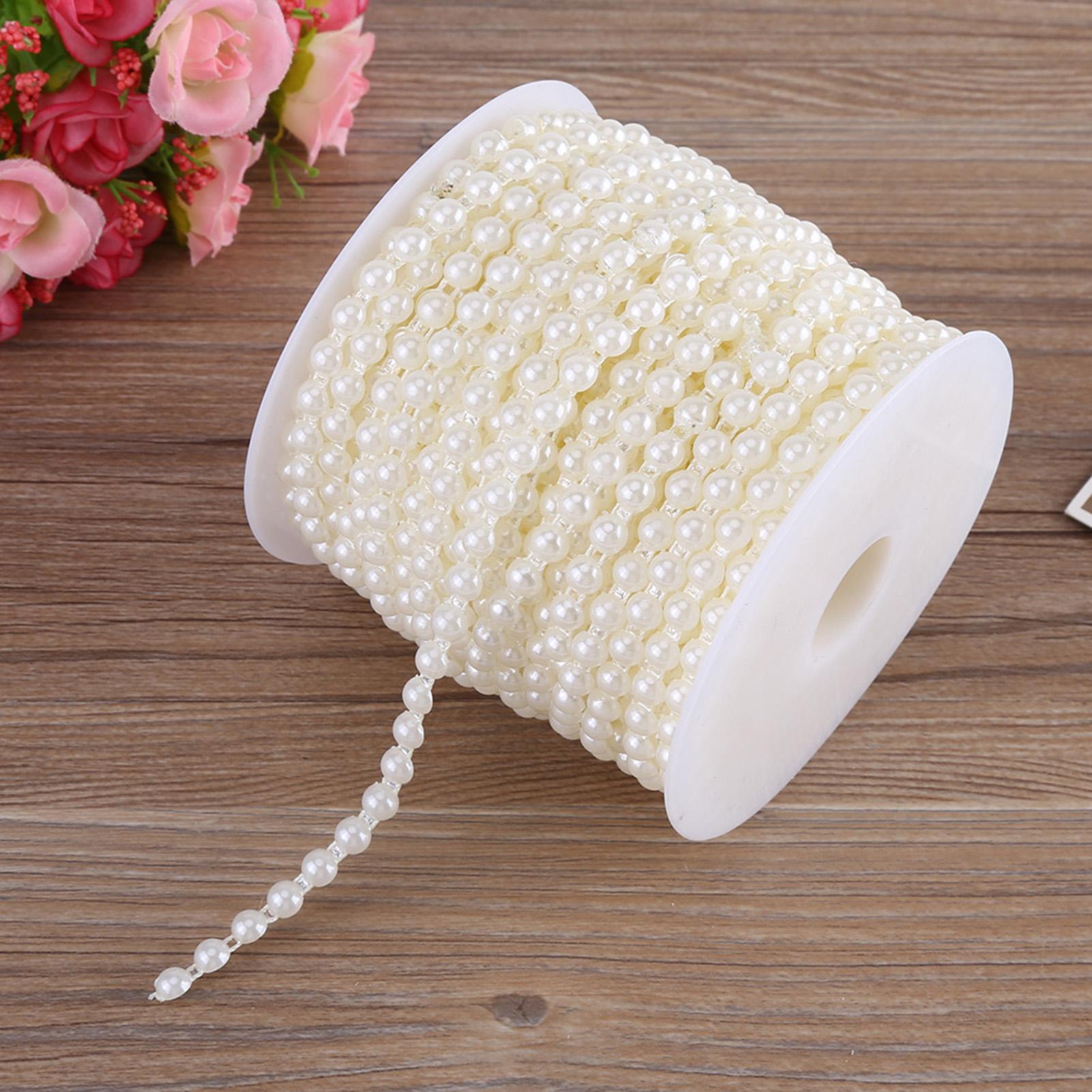 

25MRoll Двойная хлопковая линия Имитация полукруглых бусин жемчуга Цепочка Гирлянда для свадьбы (бежевый)