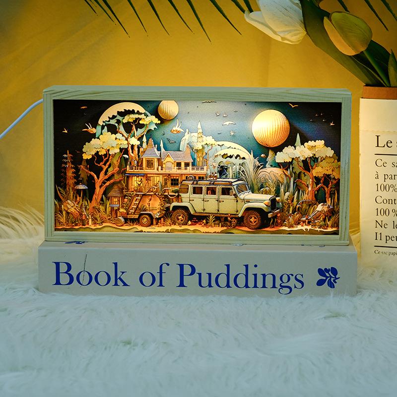 Creative Cartoon Wooden Frame Night Light - Bedroom Bedside Lamp with Acrylic Ornament