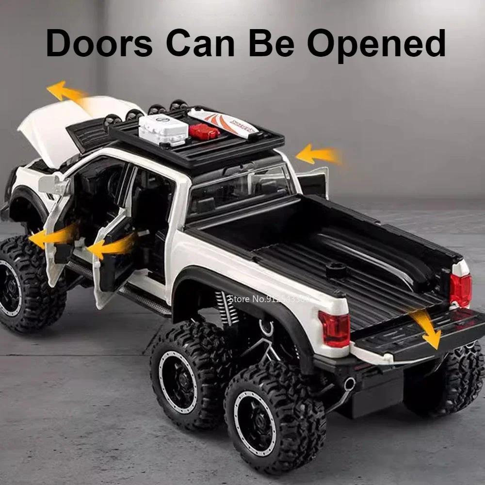 1:24 Scale Raptor F150 Car Model Toy Metal Diecast Doors Opened Camping RV Light Sound Miniature Vehicle Kids Birthday Gift
