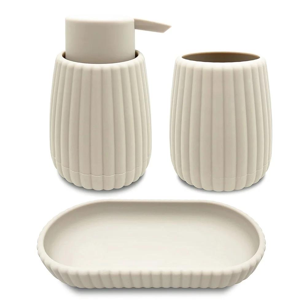 Rubberized Plastic Accessory Tray Ribbed Storage Organizer Bathroom Soap Toothbrush Jewelry Makeup Chic Durable Design
