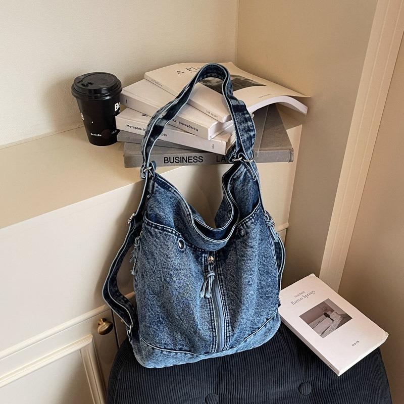 

Летняя новая джинсовая сумка повседневная женская сумка большой вместимости ретро контрастного цвета сумка-тоут модная наплечная сумка-мессенджер светло-синий