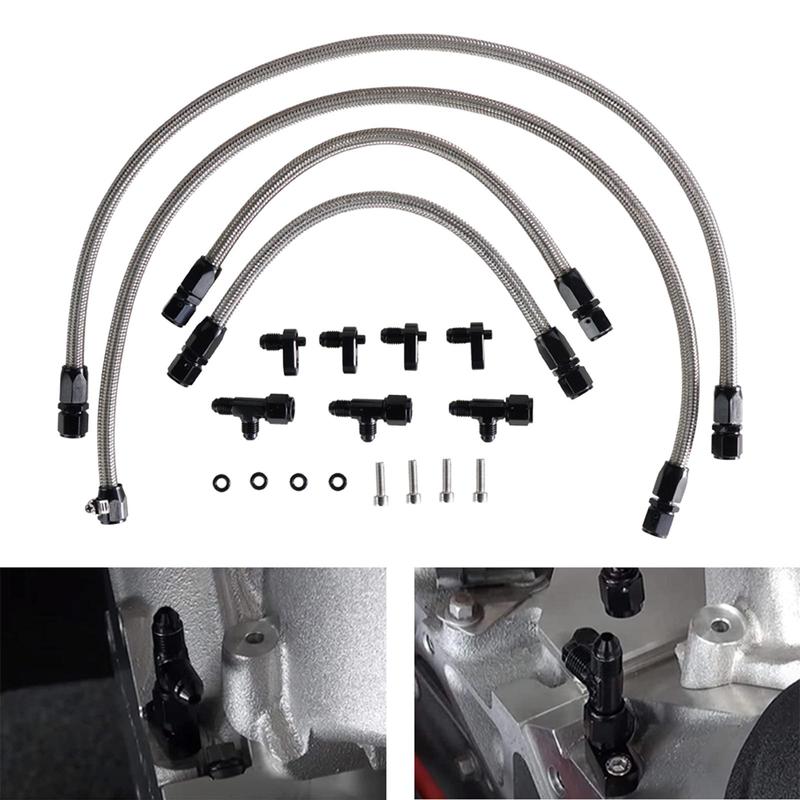 Engine Steam Vent Hose 4AN Metal Fuel Line Adapter Kit Front Rear Venting Solution for LS Series LS1 LS2 LS6 LM7