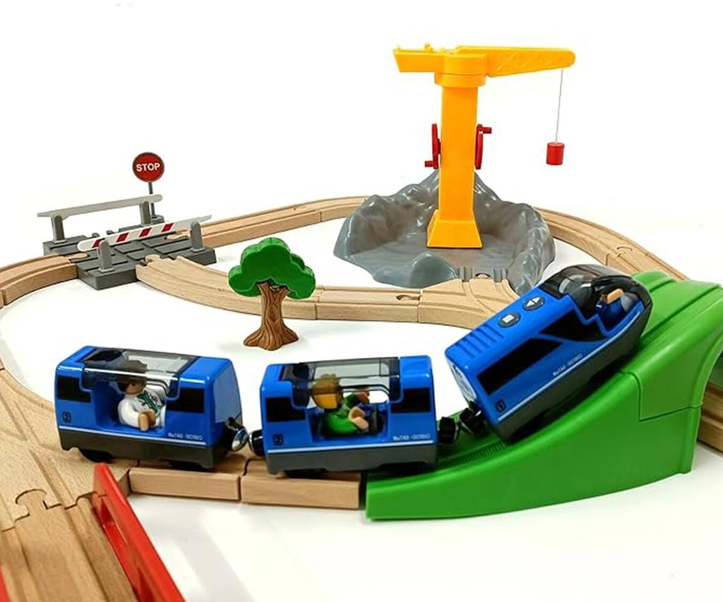 Tren Magnetic Interurban cu Baterii TOPLIVING cu Figurine Jucărie Tren din Lemn, Jucărie Tren Locomotivă pentru Copii Mici 3-5 Ani