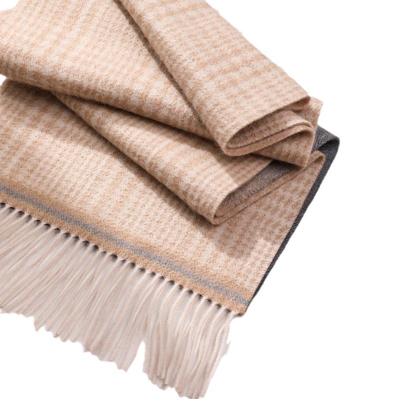 Autumn and winter new water ripple pure cashmere scarf women's luxury thousand bird grid gradual change shawl with thickened fringed scarf