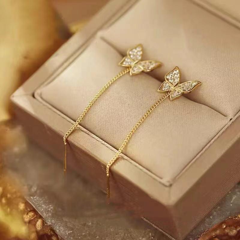 Korean Celebrity Butterfly Tassel High-End Design Earrings