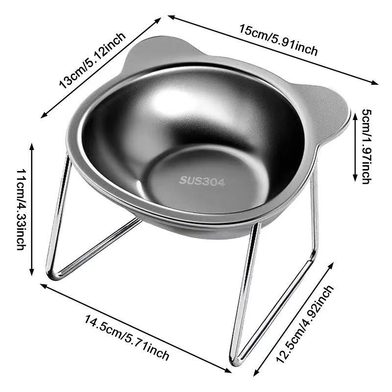 Stainless Steel Slanted Pet Bowl Anti Cervical Spondylosis For Cats And Dogs Dual Use Feeder