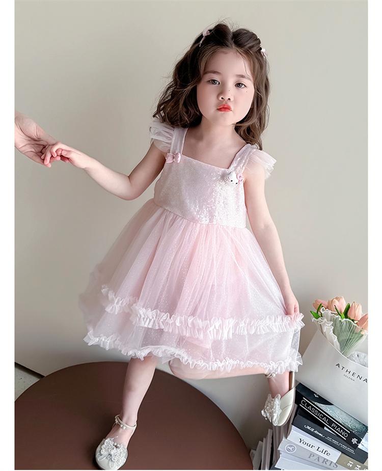 Children's dress, summer girls' camisole vest dress, stylish 2026 new style, flying sleeve sequined princess mesh dress