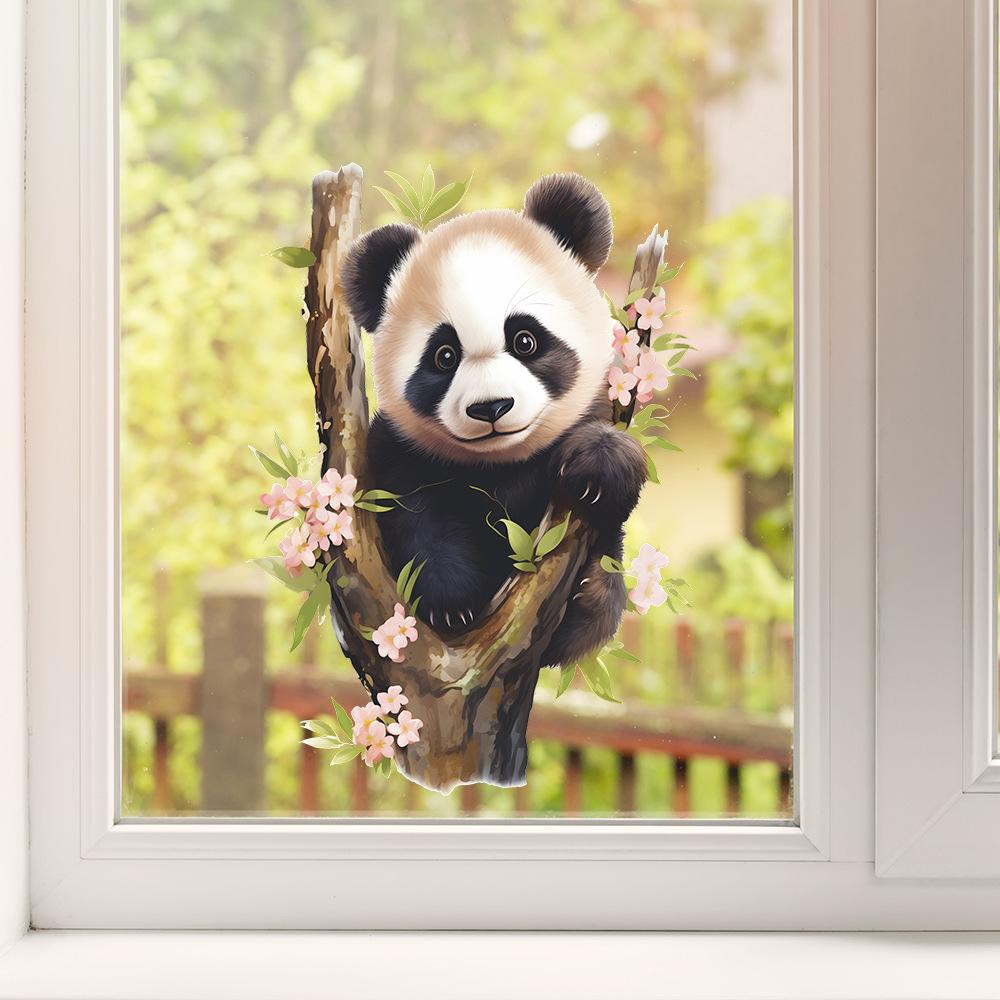 Niedlicher Panda, der Baum klettert, Glasfenster und Türen, Hintergrund verschönert, dekorative Fensteraufkleber