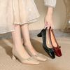 High Heels Thick Heel Spring and Autumn Red Bow Middle Heel Shoes Splicing Small Fragrant Single Shoes