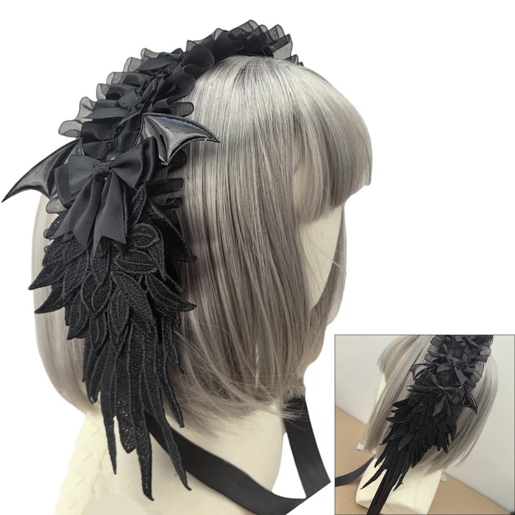 Elegant Lolita Headband Featuring Winged Lace Bowknot Vintage Style Headwear Accessory for Cosplay and Daily Wear