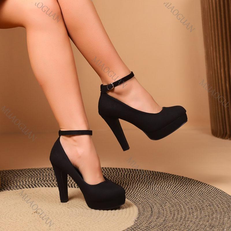 Fashion Black Sexy High Heels for Women Fashion Buckle Shallow Mouth Single Shoes Female Spring Autumn Suede Platorm Pumps Heels Women
