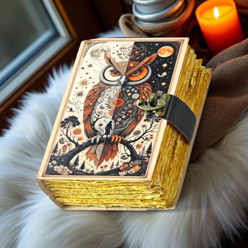 Owl Leather Journal: Gothic Book of Shadows, Wiccan Grimoire