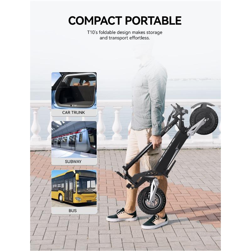 OOTD T10 E-Scooter 900W Peak power 48V13.5Ah LED Display Electric Scooter Adult 11-inch Off-Road Tire Convenient Fold EScooters