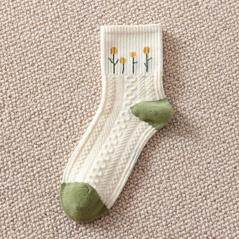 Șosete Dama Mid-Calf - Primăvară/Vară, Florale Japoneze la Modă, Stil Coreean