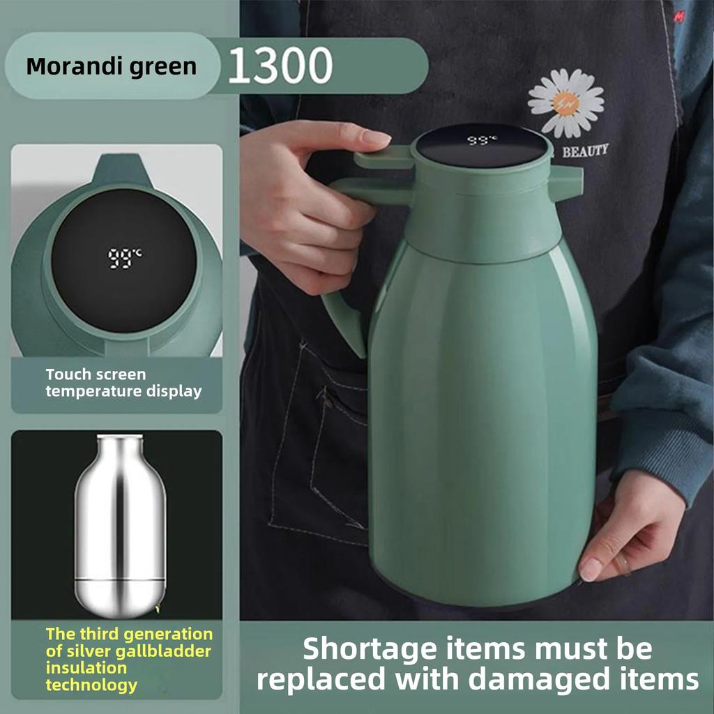 Kitchen Thermal Kettle Household Digital Display Coffee,1/1.3/2L Thermos Glass Liner Vacuum Flasks Large Capacity Water Bottle