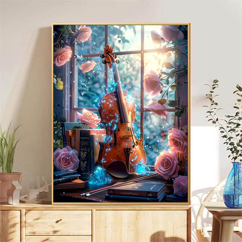 5d DIY Diamond Painting Cross Stitch Violin Rose Diamond Embroidery Mosaic Flower Full Round Drill Home Decor