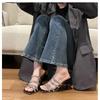 Damen Übergröße Hausschuhe Strasssteine Dünne Absätze Gürtelschnalle Schuhe Damen Kleid Quadratische Zehen Sommer Mode Zapatillas De Mujer
