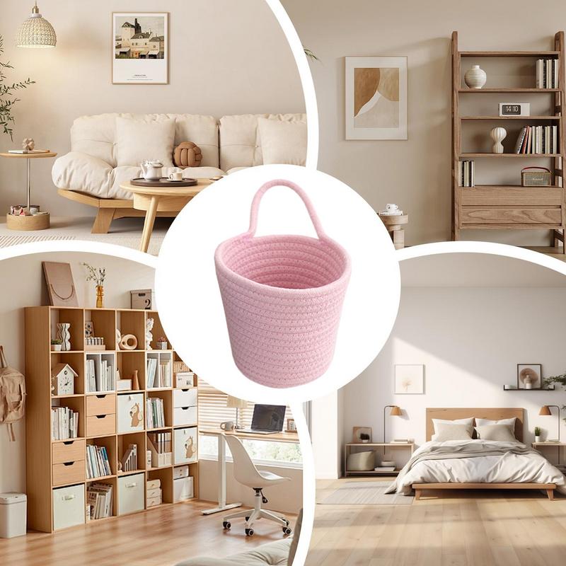 Wall-Mounted Woven Basket Hand-woven Organizer Container Wall Basket With Handle Toy Storage Vegetable Rope Bins For Kitchen