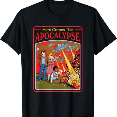 Hier Komt de UFO-Apocalyps Retro Donkere Humor T-shirt