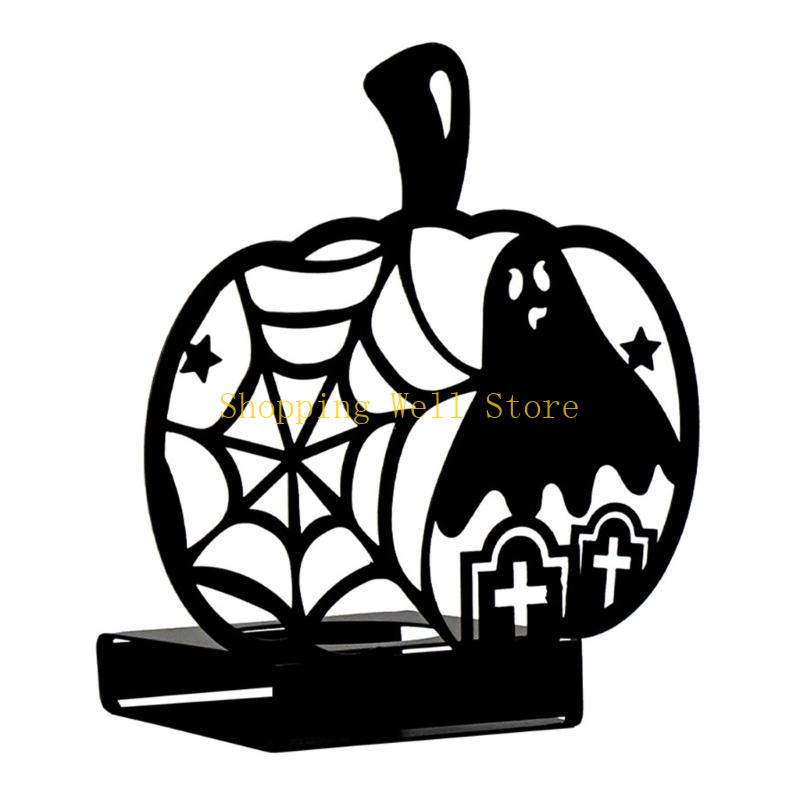 KX4B Halloween Holders Horror Ghostly Bat Spiderweb Black Candlestick Table Centerpieces Tealight Stand Decors