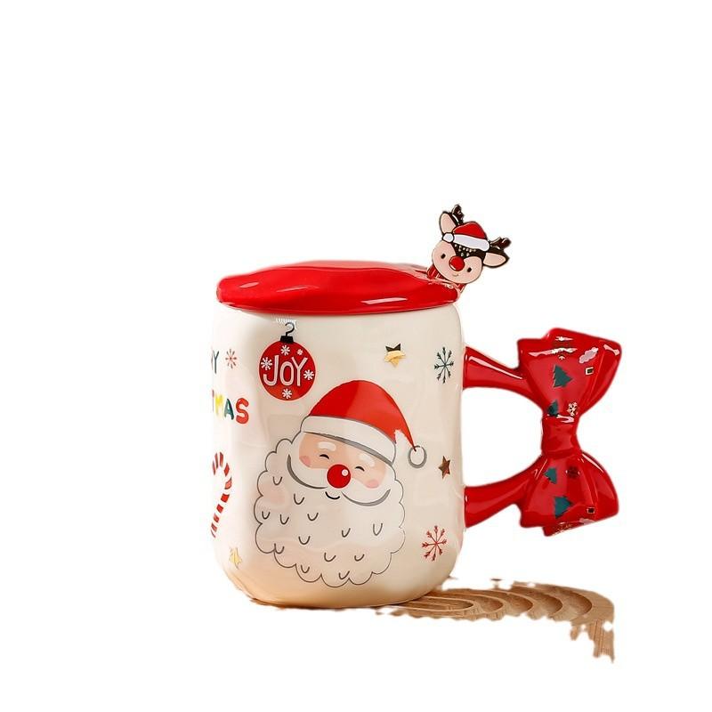 Hochwertig aussehende Weihnachtspaar Keramiktasse Weihnachts-Wasserbecher Souvenir-Geschenk Schleife Cartoon-Tasse
