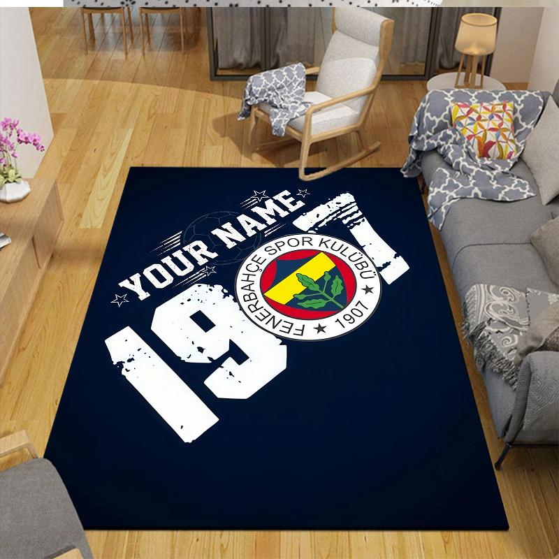 Individueller Name, Fenerbahce Heim-Sofa-Dekoration für Wohnzimmer & Schlafzimmer, Rutschfeste Spiel-Flanell-Fußmatte für Spielzimmer