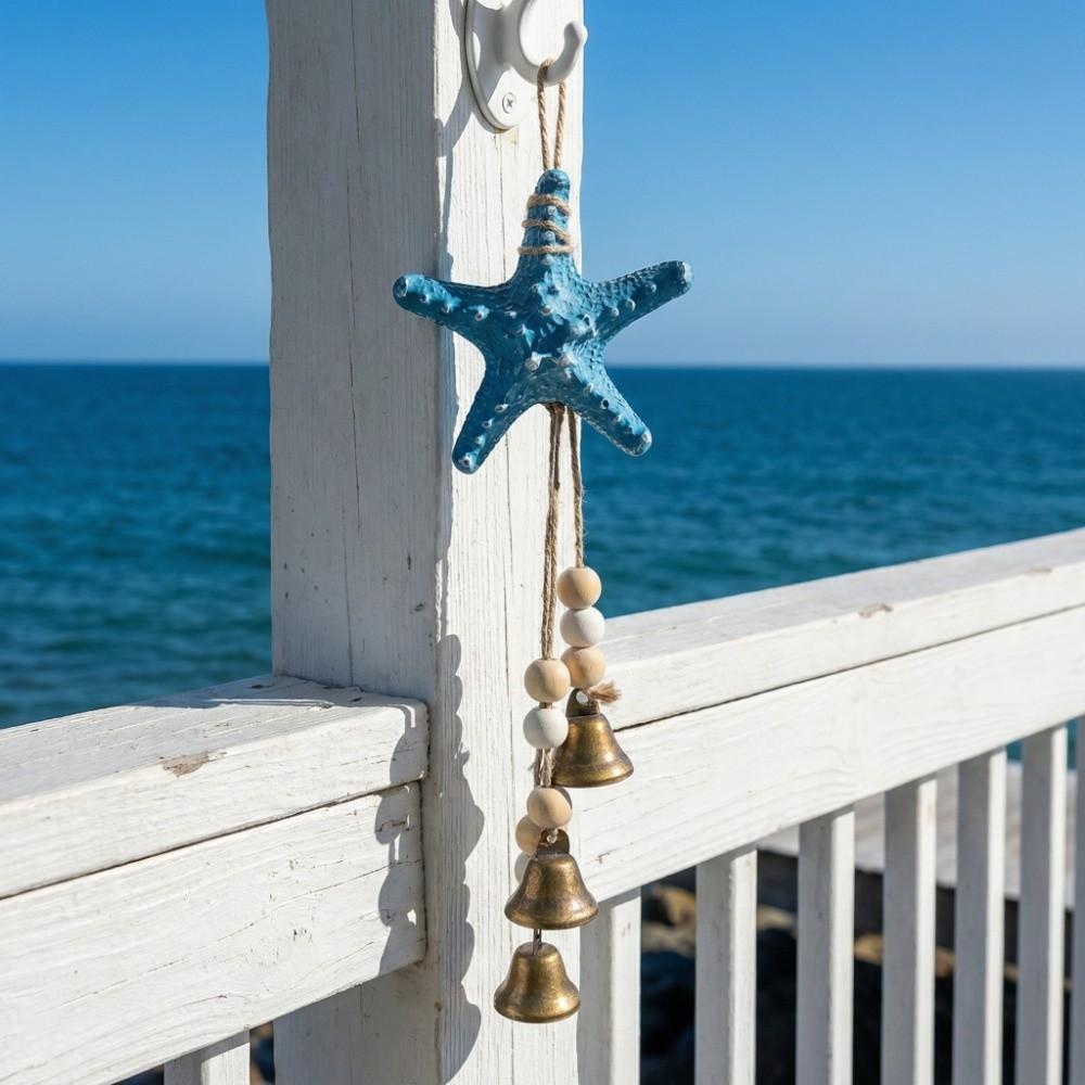 Wooden Beads Beach Decor Metal Bells Ocean Themed Hanging Ornament Starfish Wind Chime  Home Decor
