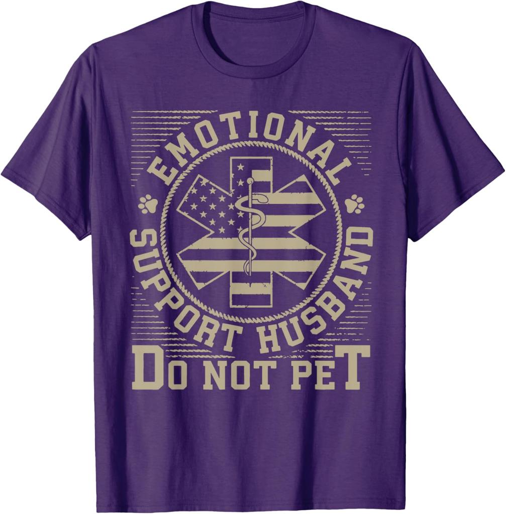 Emotional Support Husband Do Not Pet EMS Star TShirt Casual Mens Graphic Tee