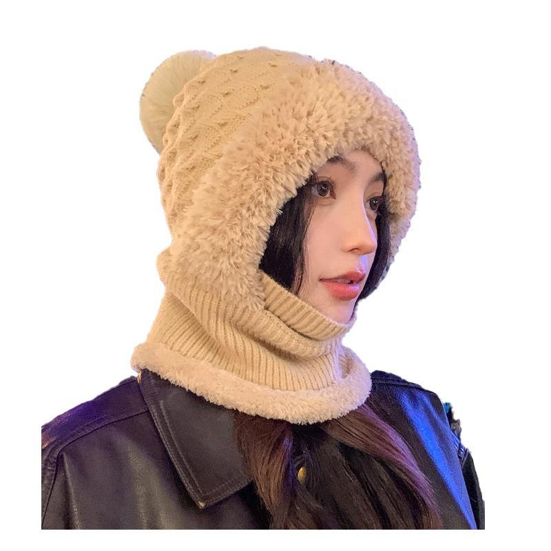 New Autumn and Winter Hats for Women Knitted Wool Scarf Integrated Hats for Winter Warm Plus Velvet Head Hats for Cold Protection Ear Protection Hats