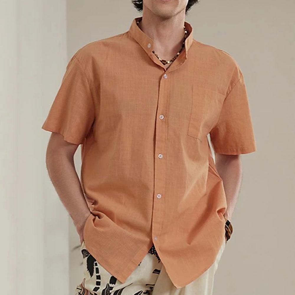 

2024 Мужская мода льняные рубашки с коротким рукавом повседневные свободные рубашки большого размера XXL хаки