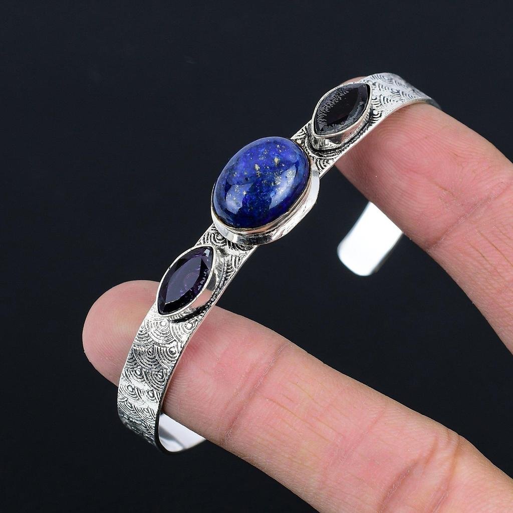 Lapis Lazuli Stone Amethyst Engagement Anniversary Bangle 925 Sterling Silver