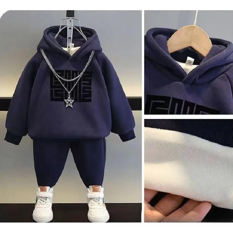 Completi Invernali Imbottiti per Bambini Tuta Ispessita Autunnale Felpa con Cappuccio in Pile Pantaloni della Tuta Set da 2 Pezzi Outfit Caldo per Bambini