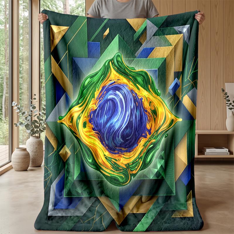 Brazil Football Printed Flannel Blanket Skin Friendly Warm Decorative Throw for Indoor Couch Bed Daily Use