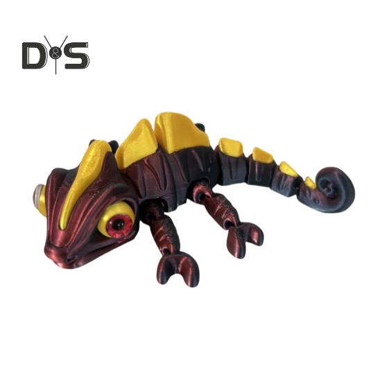 3D Printed Chameleon Figurine Movable Eyes Mini Lizard Figure Articulated Animal Model Toy Home Office Bookshelf Desktop Decoration Ornament