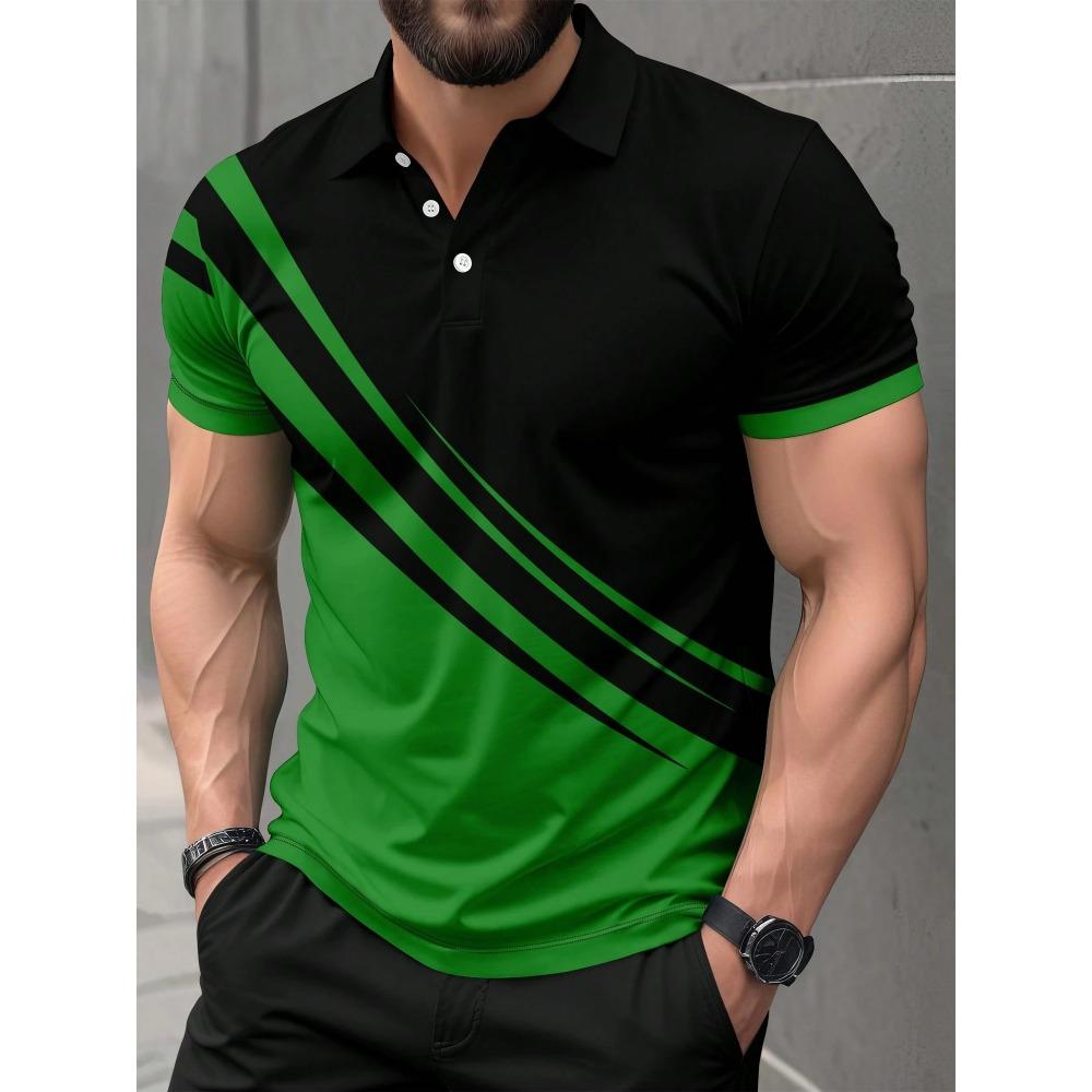summer new men's POLO shirt features a casual fashionable comfortable soft and breathable 3D letter pattern print