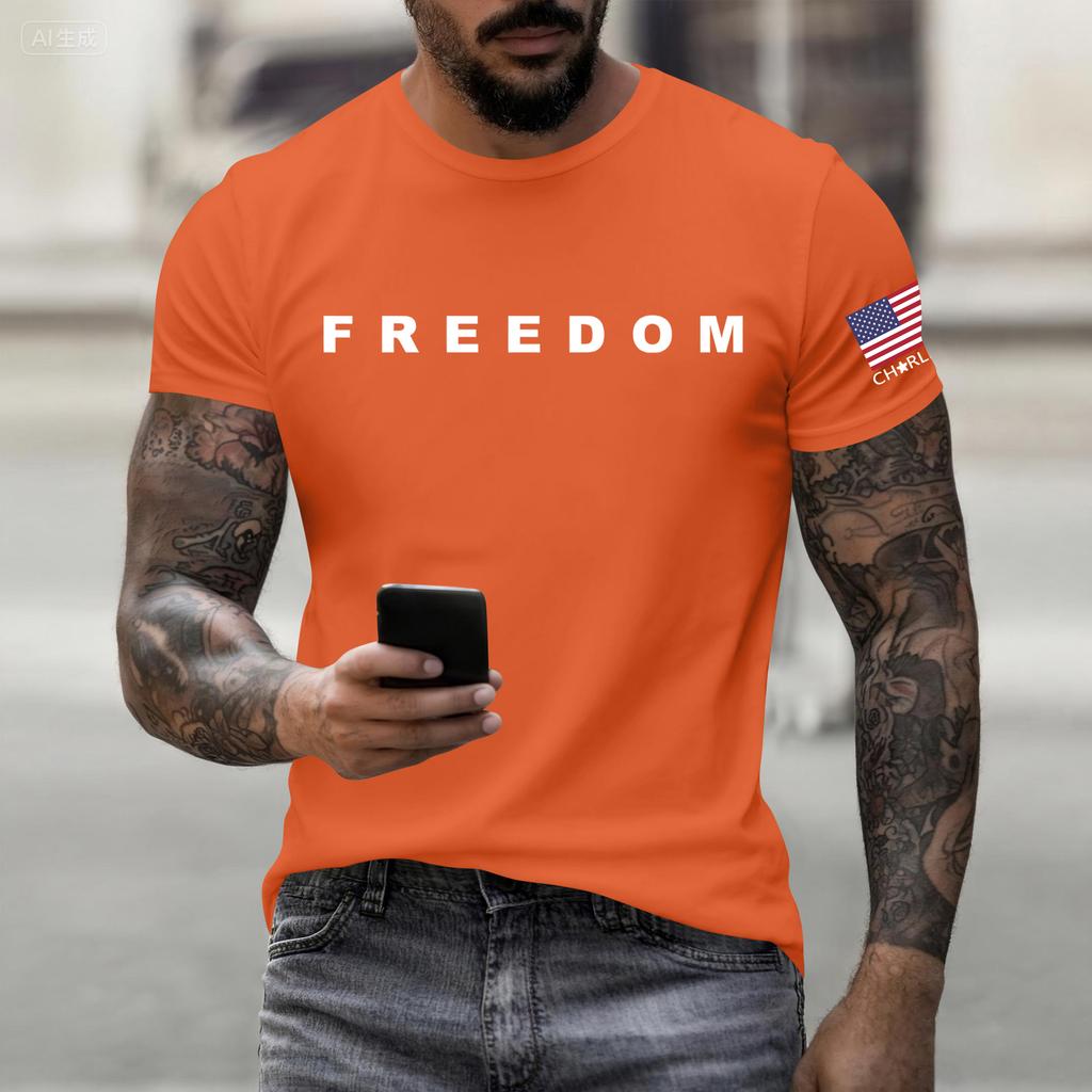 Fashionable Round Neck Short Sleeve Work Clothes Printed Tops For Mens Summer Tops