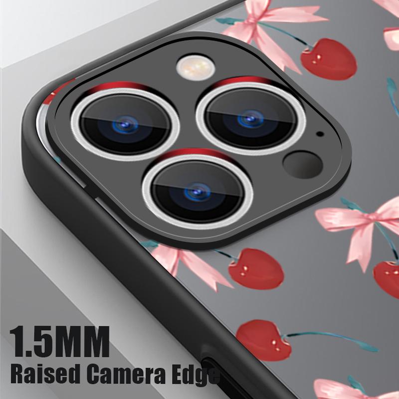 Cherry Bowknots Print Case For iPhone 17 Pro Max Case iPhone 16 15 14 13 Pro Max 17E Magnetic For Magsafe Thin Ring Hybrid TPU+PC Matte Cover