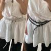 Oeillets Rivets Bricolage Portable Ceinture de Taille en Cuir PU Double Cercle Chaîne de Taille Nouée Extra Longue Mince Ceinture Double Couche Trouée Ceinture