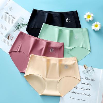 Large Size Women Seamless Underwear Solid Lingerie Comfortable Ice Silk Panties Breathable Underpants Mid Rise Briefs for Female