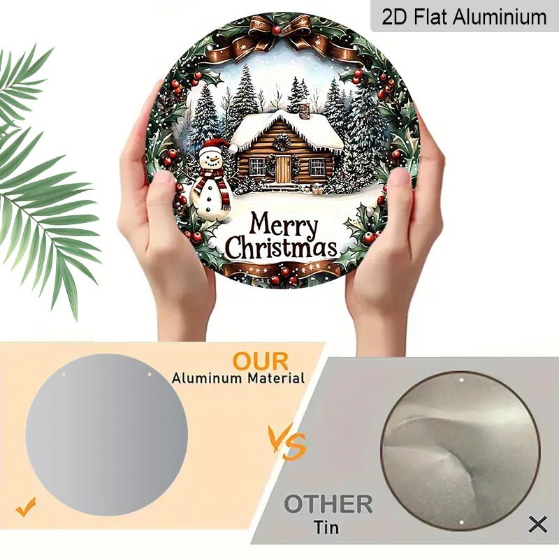 2D Flat, 1pc Retro Aluminum Christmas Ornaments - Snowman, Red Berry Wreath, And "Merry Christmas" Tag, Indoor Outdoor Wall Hanging Decor, Front Door
