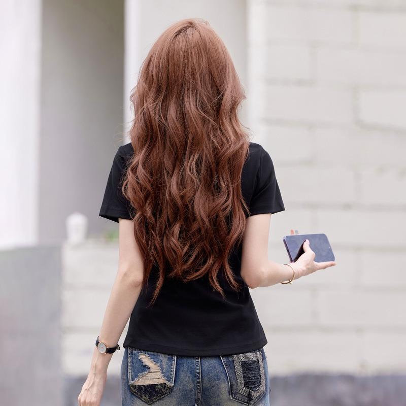 Fashionable and Casual Summer New Versatile V-neck T-shirt Pure Cotton Pot-covering T-shirt for Women Making You Look Slimmer