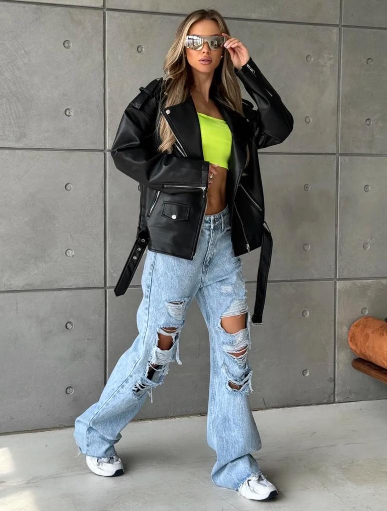 2026 European-Style Women's Oversized Leather Jacket - Autumn New Arrival