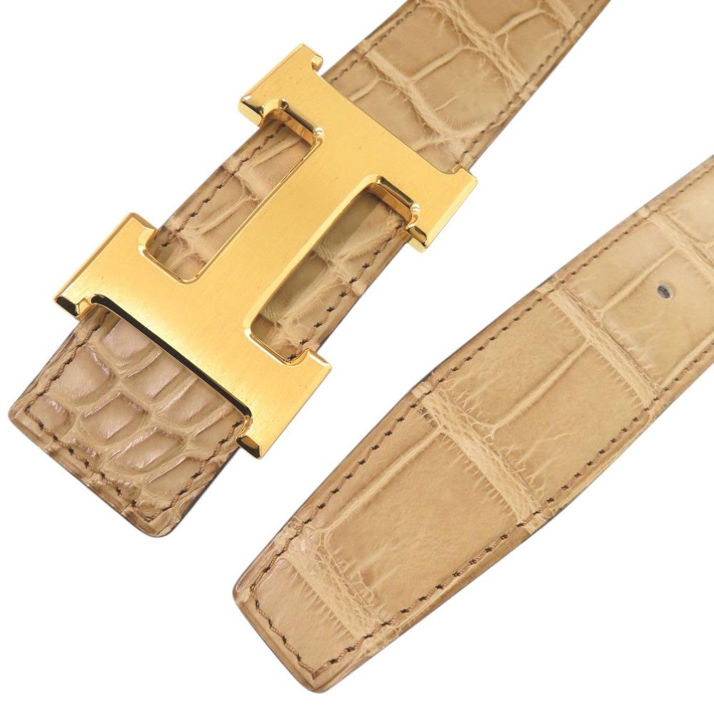 Used AUTHENTIC HERMES Constance H-Bucklebelt Beige alligator