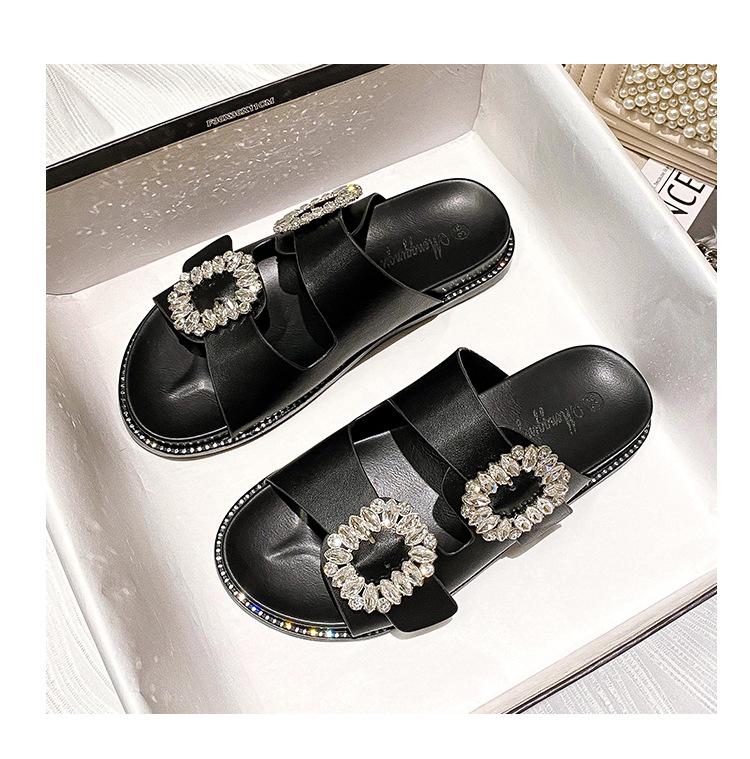

Fashion Adjust Buckle Band Shoes Summer Woman Crystal Slippers Casual Outdoor Slides Comfy Flat Sandals Women Flipflops Plus Size 34-43 4.5
