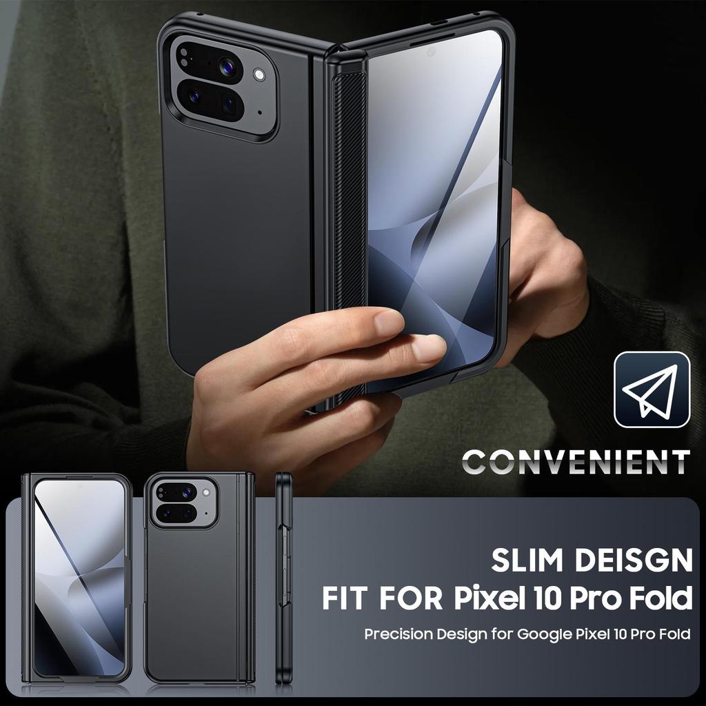 For Google Pixel 10 Pro Fold with Magnetic Power [Hidden Kickstand][Screen Protector][Hinge Protection] Slim Shockproof Protective Phone Case-Black