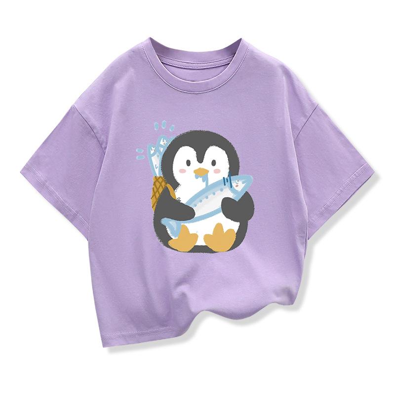 Original Design Summer Kids Clothing Short Sleeve Tee T Shirt Penguin Graphic Tee Tops Boys Girls Pure Cotton Loose T Shirts